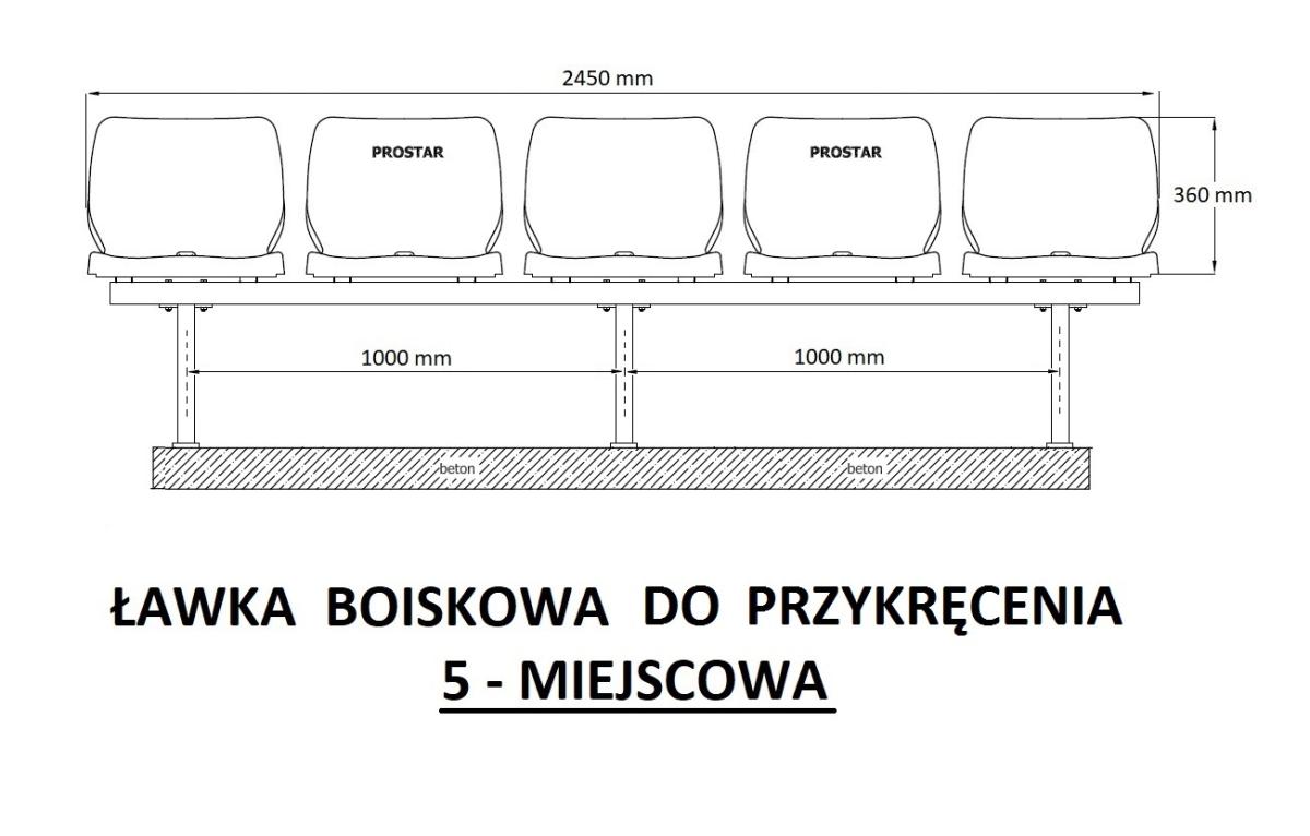 Ławka boiskowa do przykręcenia - 5 miejsc - prostar