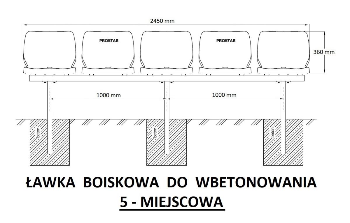 Ławka boiskowa do wbetonowania - 5 miejsc - prostar